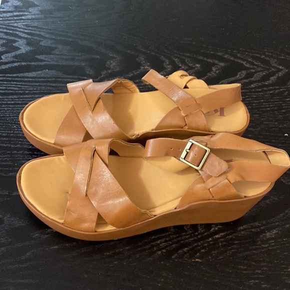 Korks Sz 8 Denica Tan Leather Platform Wedge Sandals - Picture 4 of 6